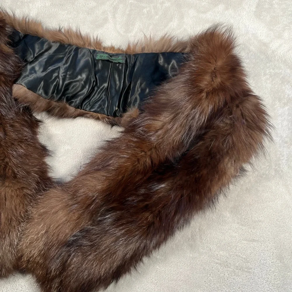 Au Renard Argente Vintage Brown Fox Fur Stole Wrap Scarf Luxury Formal 50s 60s